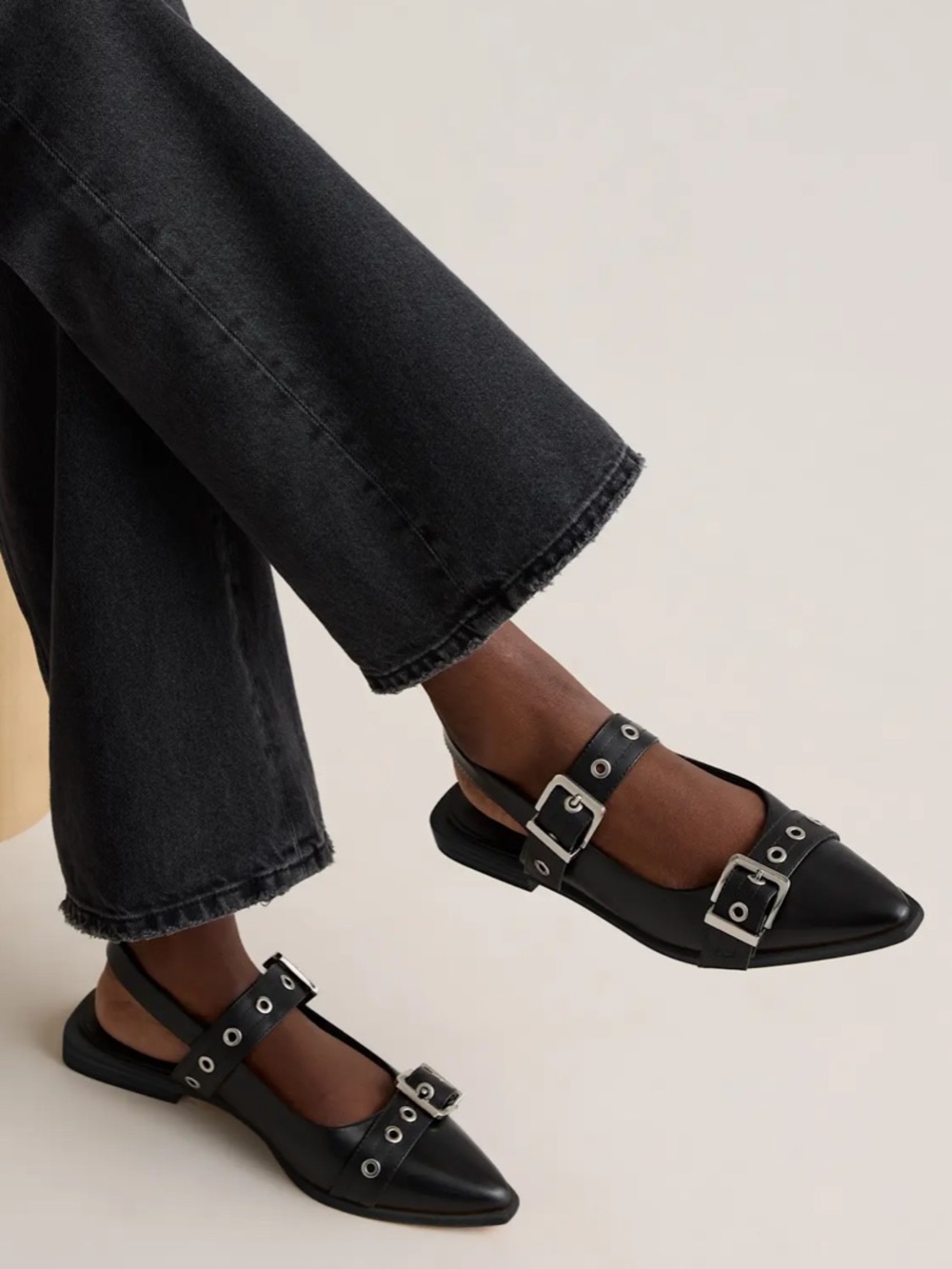 Quince Italian Leather Bold Buckle Slingback Flat